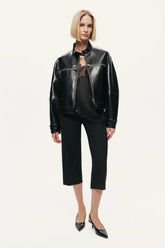 Cropped Faux Leather Biker Jacket